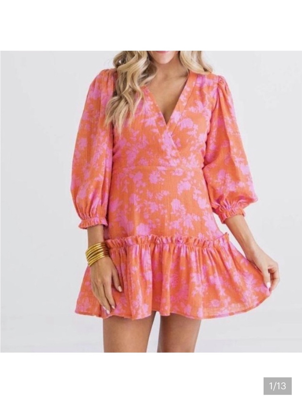 Karlie Pink & Orange Floral V-Neck Mini Dress